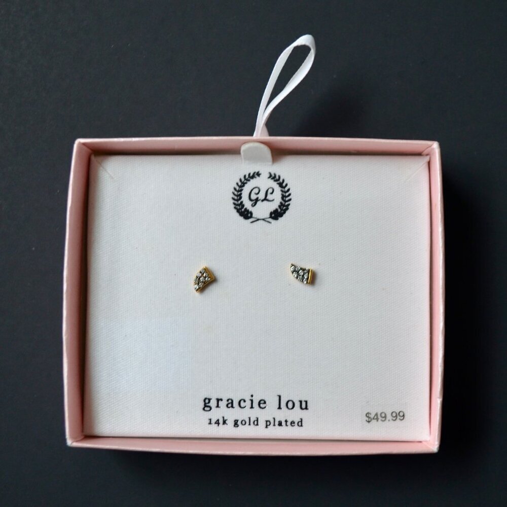 Gracie Lou 14k Gold Plated Tiger Tooth Horn CZ Lucky Earrings New